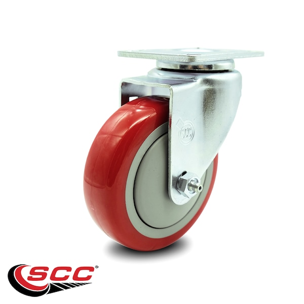 4 Inch Red Polyurethane Wheel Swivel Top Plate Caster